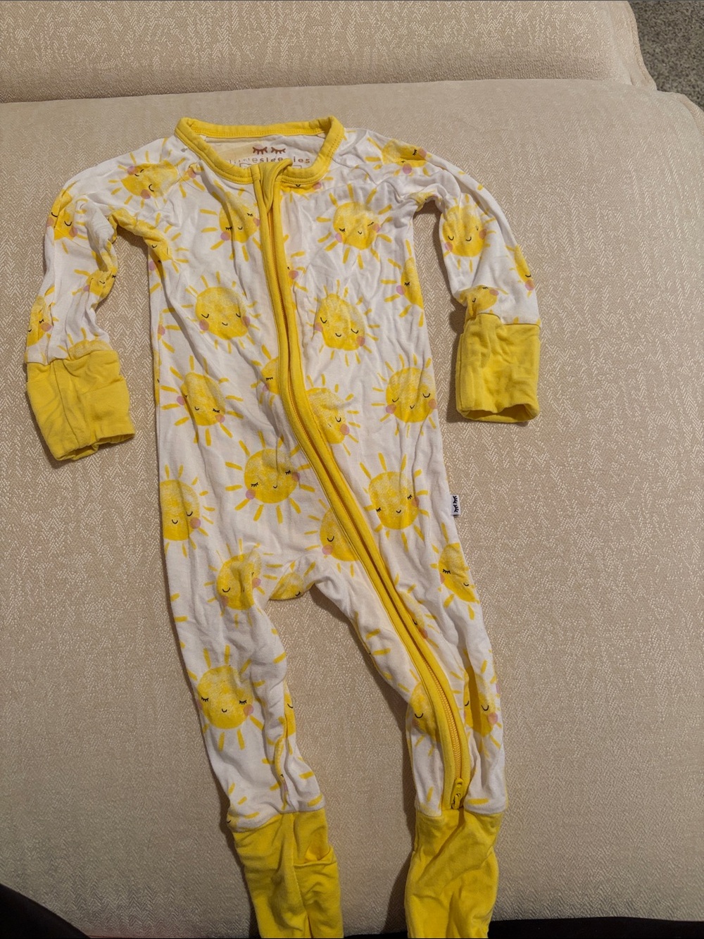 Little Sleepies White and Yellow Sun Print Zip Footed One-Piece